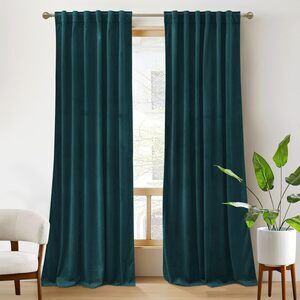 New Room Darkening, Soft, Durable Velvet Curtains 2 Panels Set in Peacock Blue